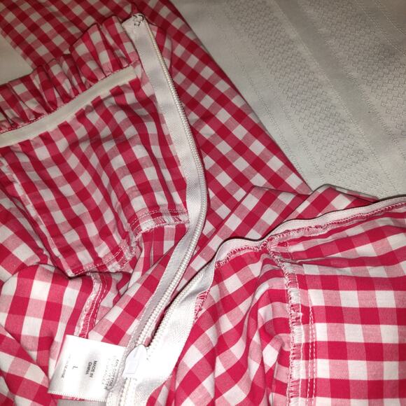 7th Ave New York & Co GINGHAM RED WHITE Halter Style Top FUNKY Checkered Sz L - Picture 8 of 15